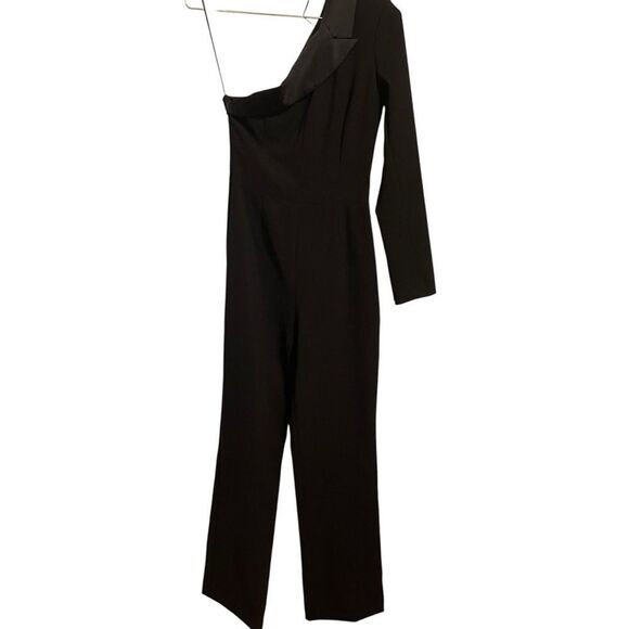 Zara Black Asymmetric Satin Trim Tuxedo Jumpsuit XS NWT - Picture 2 of 7